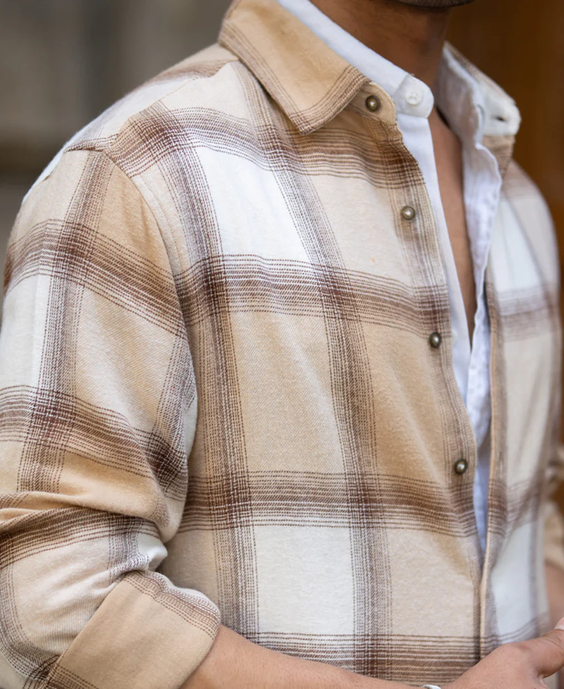 Beige Checks Shirt 100% Cotton - Image 3