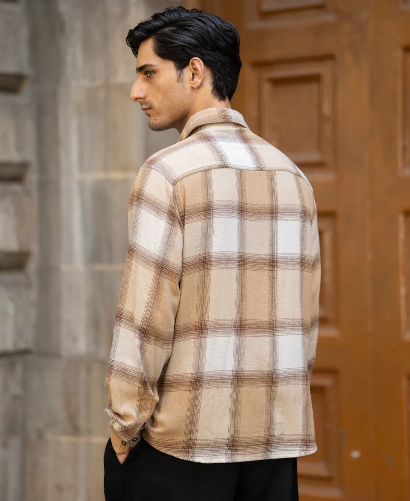 Beige Checks Shirt 100% Cotton - Image 5