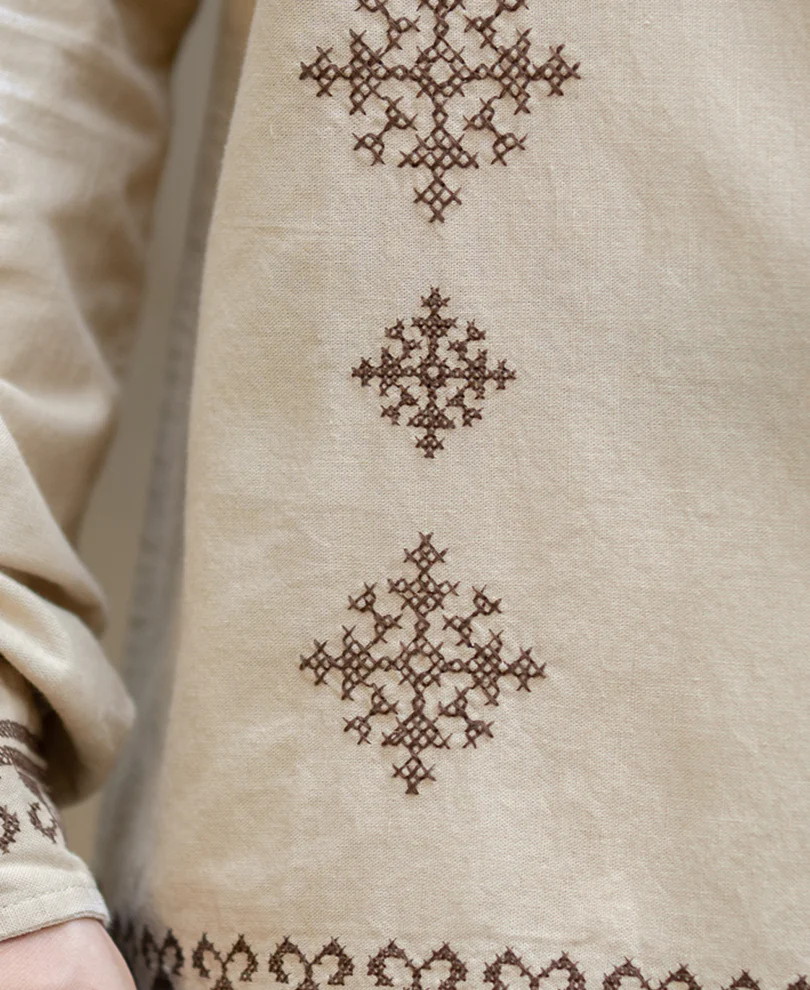 Beige Linen Blend Embroidered Shirt - Image 3