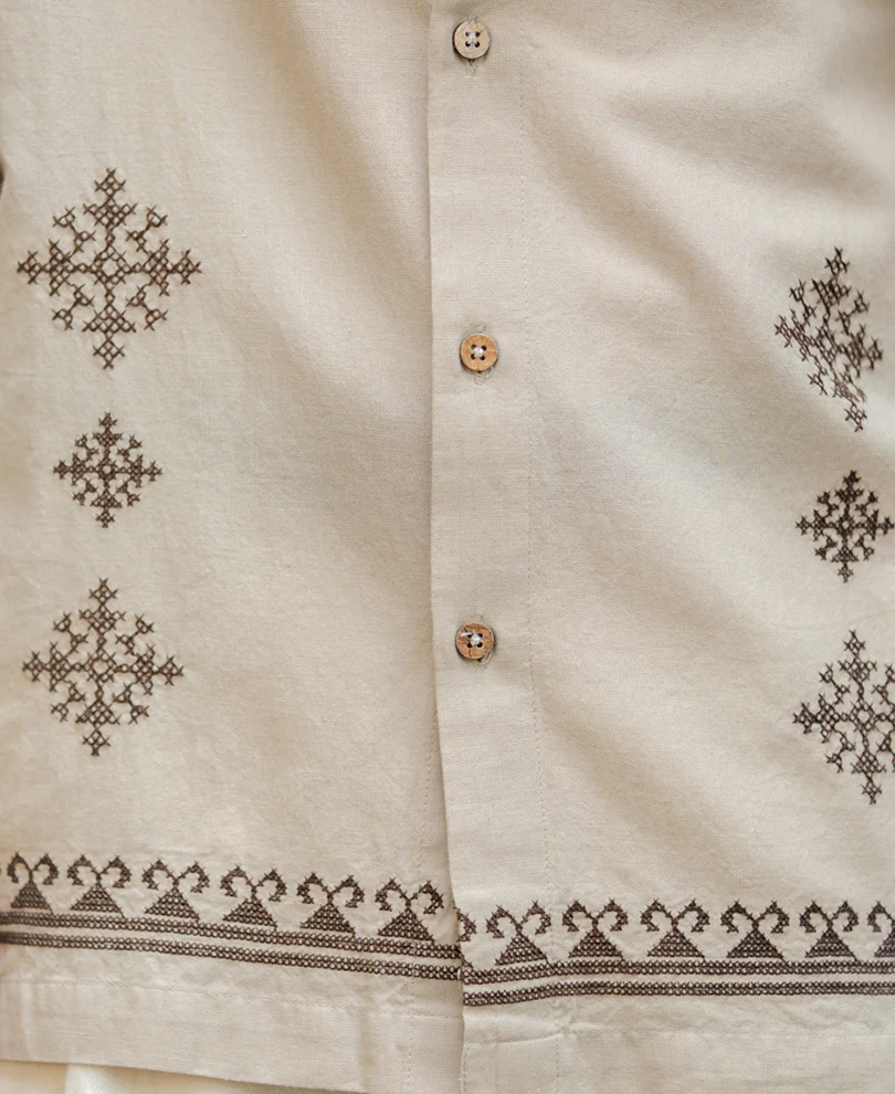 Beige Linen Blend Embroidered Shirt - Image 4