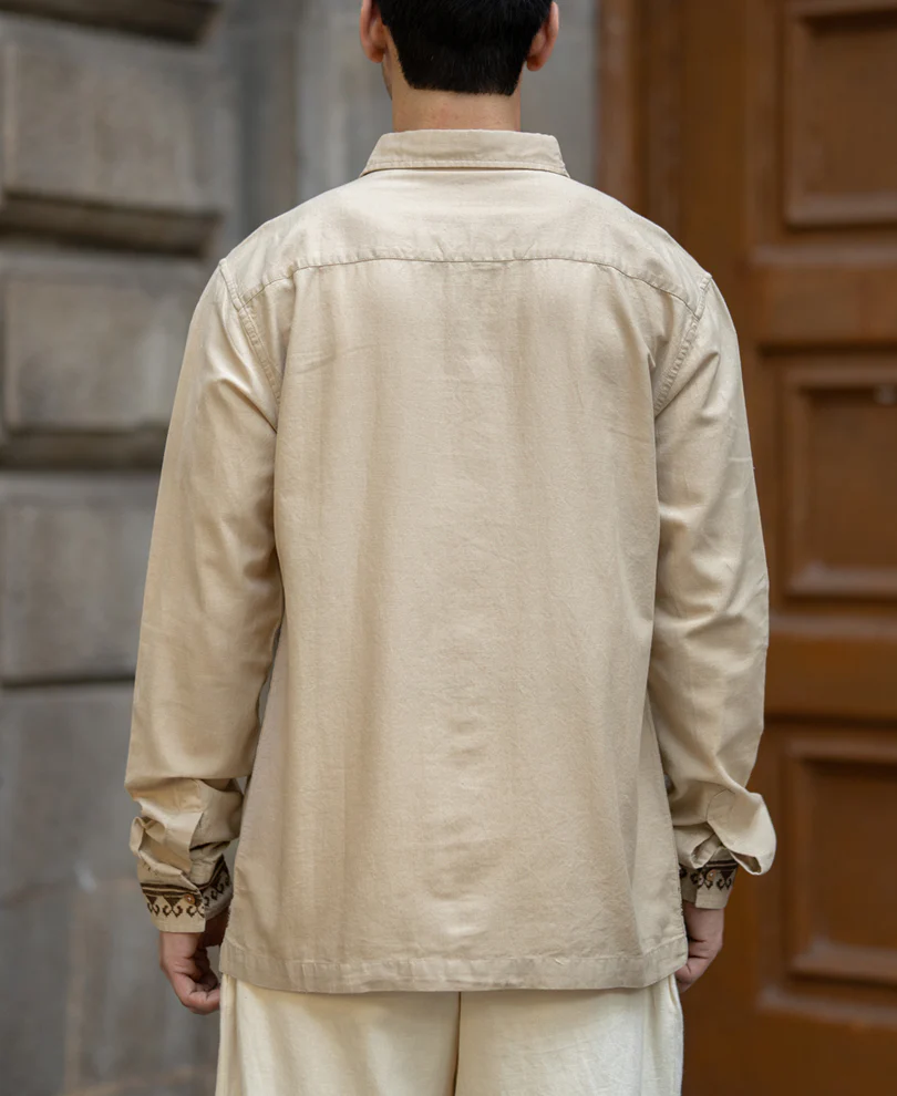 Beige Linen Blend Embroidered Shirt - Image 6