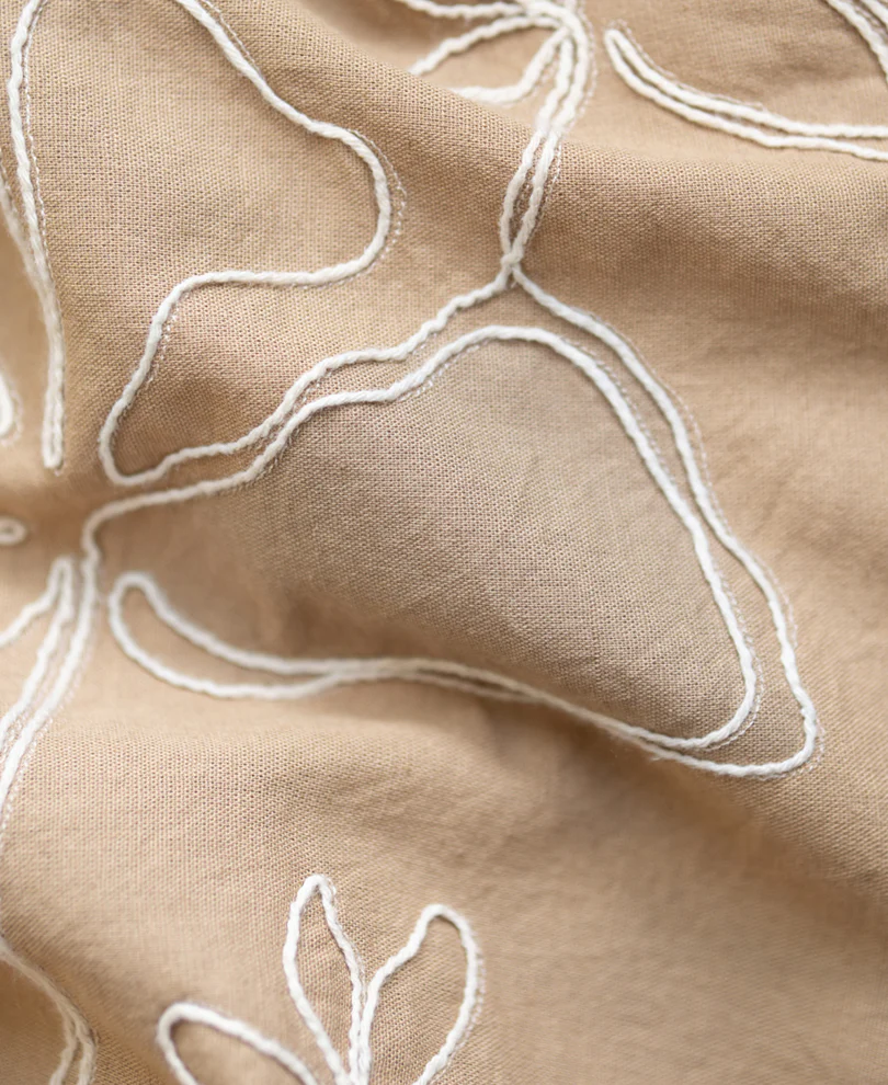 Beige Linen Blend Embroidery Shirt - Image 3