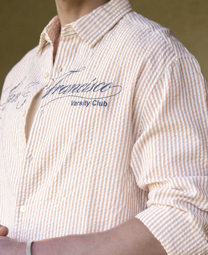 Beige Seersucker Printed Stripe Shirt - Image 3