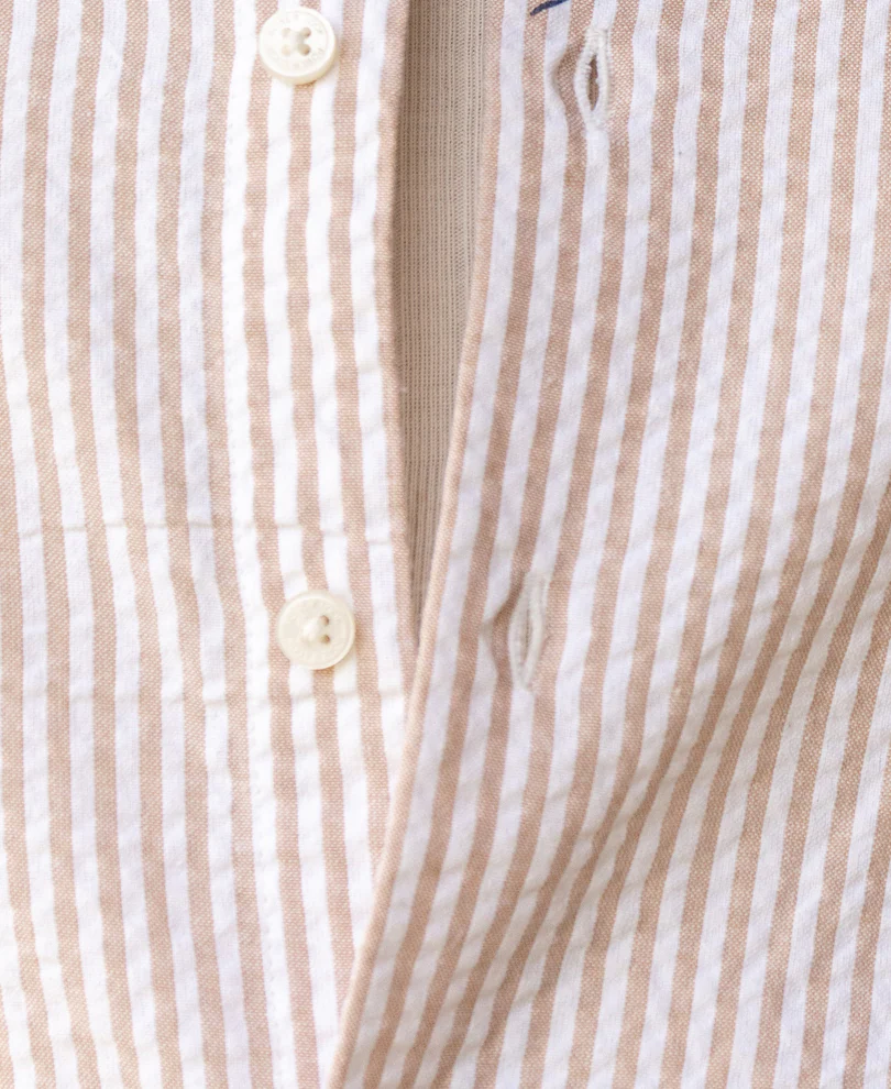 Beige Seersucker Printed Stripe Shirt - Image 4