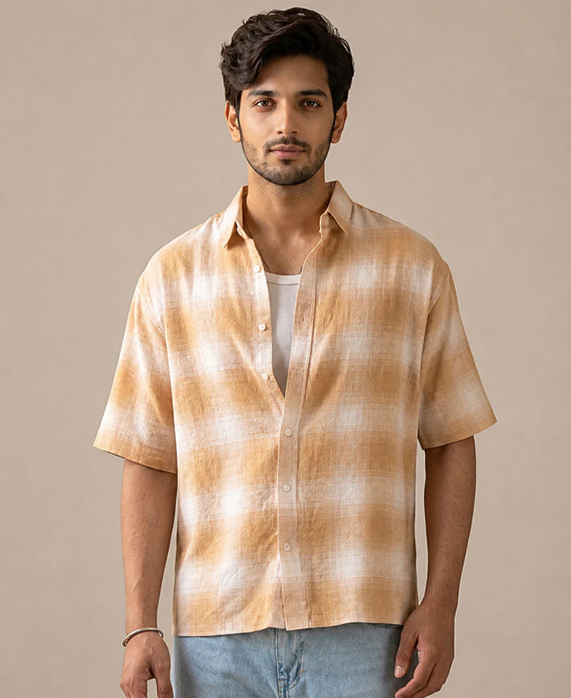 Beige Structured Checks Shirt - Image 2