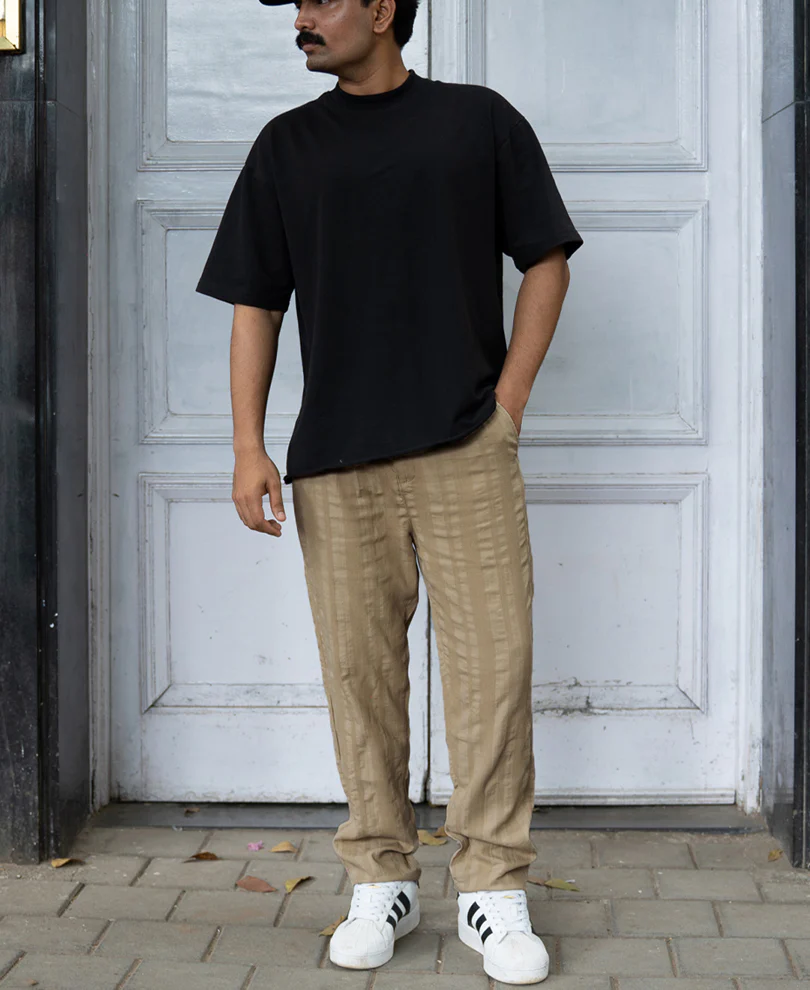 Beige Structured Pleated Cotton Trousers - Image 7