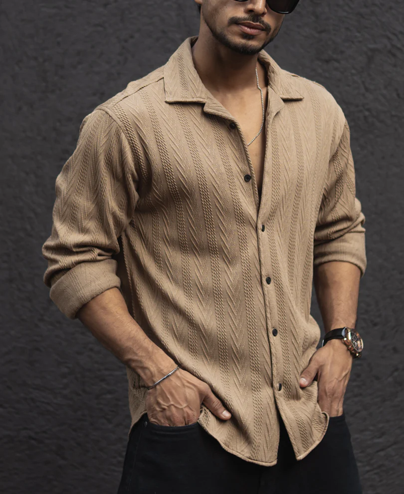Beige Structured Regular Fit Shirt