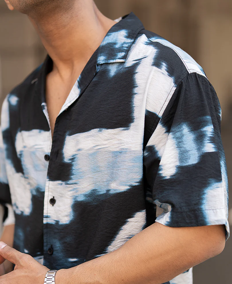 Black Abstract Cuban Printed Oversized Half Sleeves Shirt - Image 4