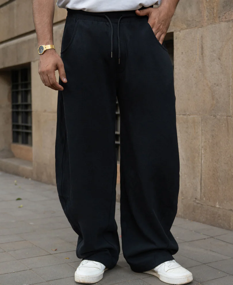 Black Barrel Fit Trackpants - Image 2