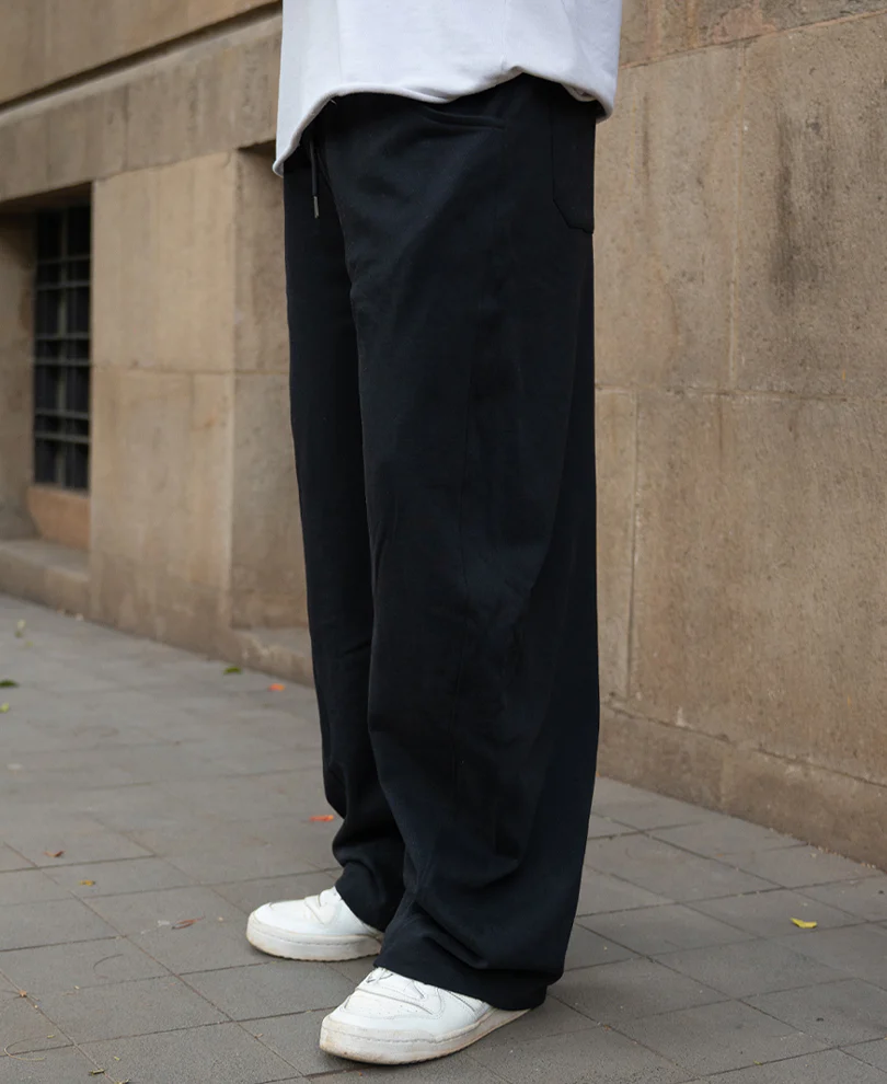 Black Barrel Fit Trackpants - Image 3