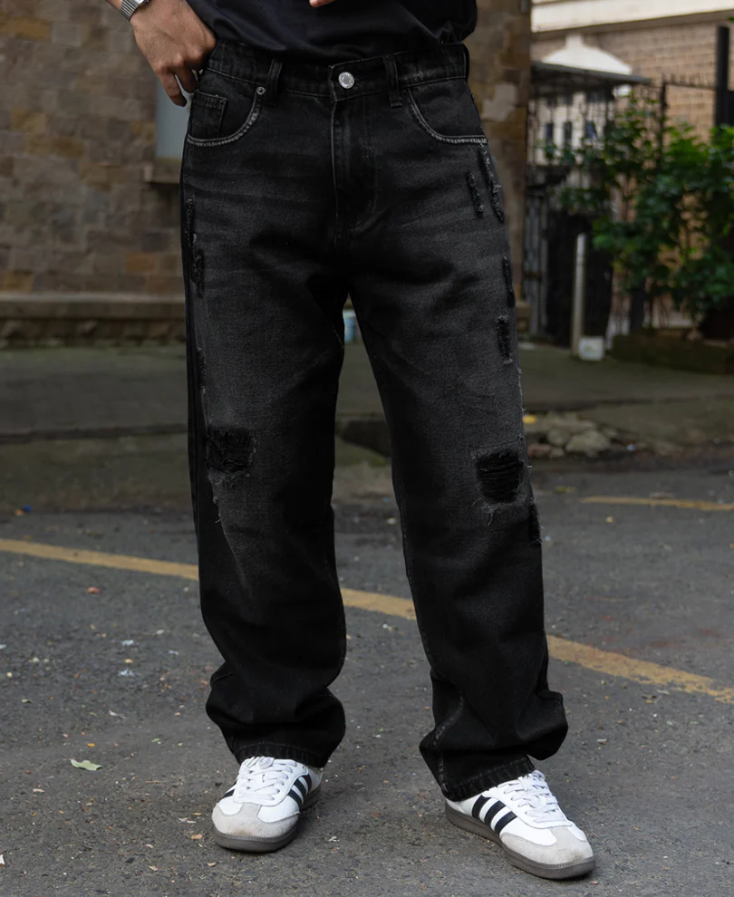 Black Distress Baggy Jeans - Image 2