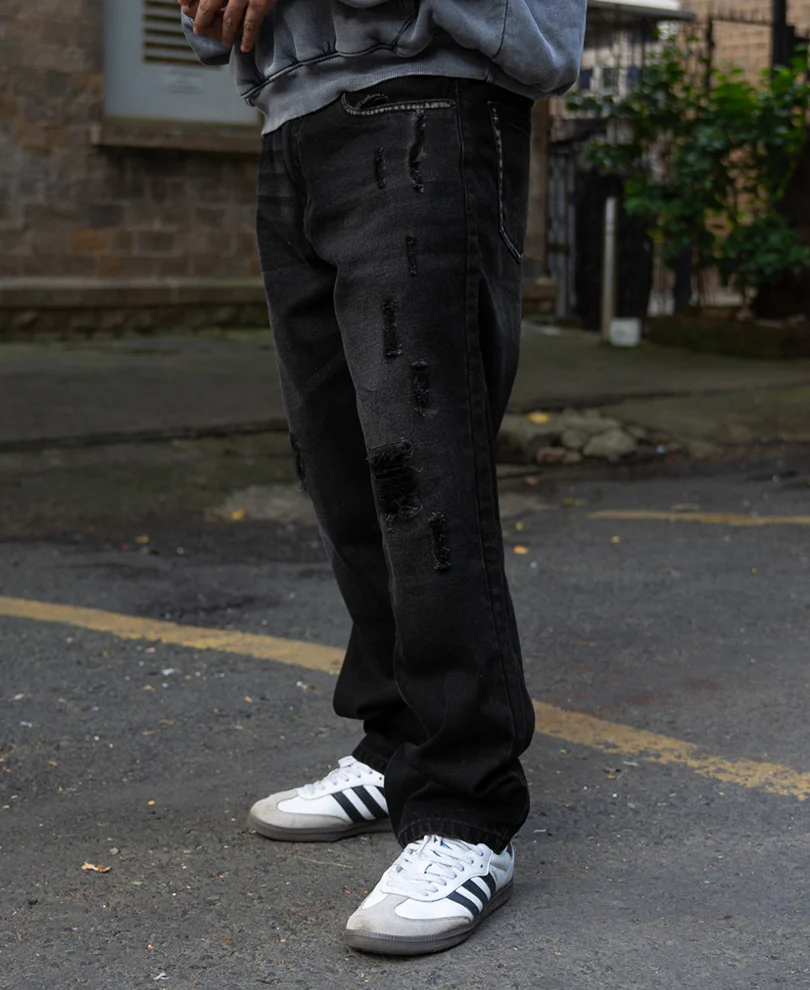 Black Distress Baggy Jeans - Image 3