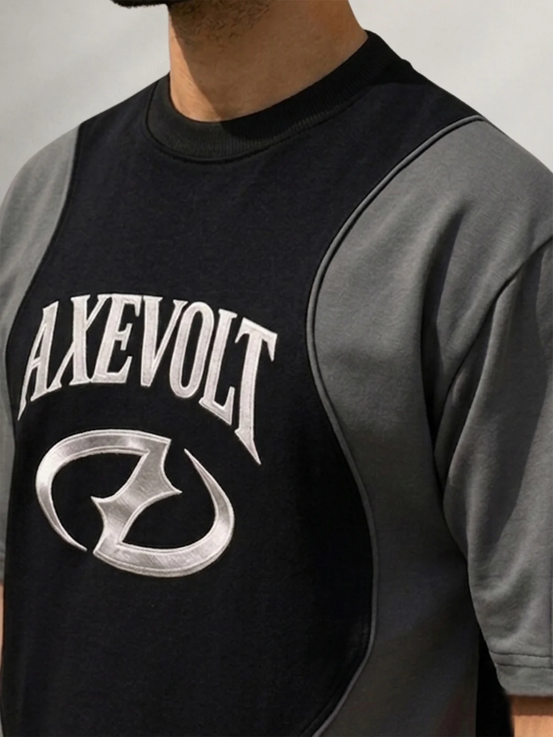 Black & Grey Graphic Panel T-Shirt 100% Cotton - Image 2