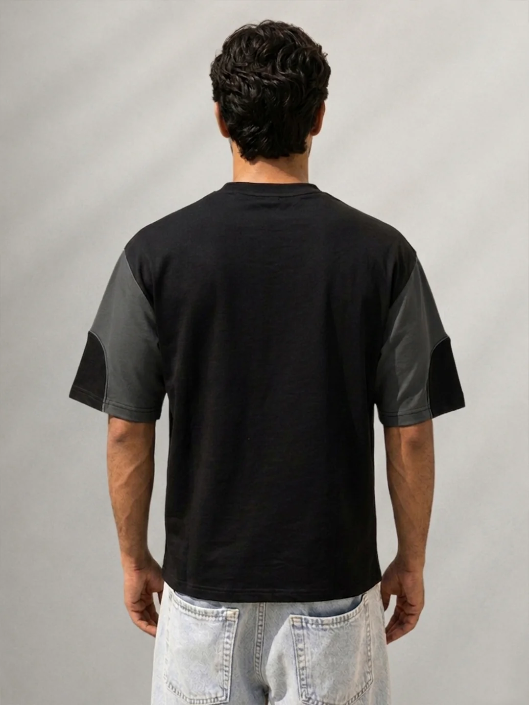 Black & Grey Graphic Panel T-Shirt 100% Cotton - Image 3