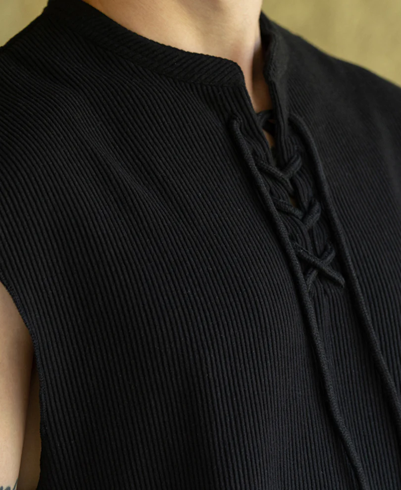 Black Knitted Henley Vest - Image 3