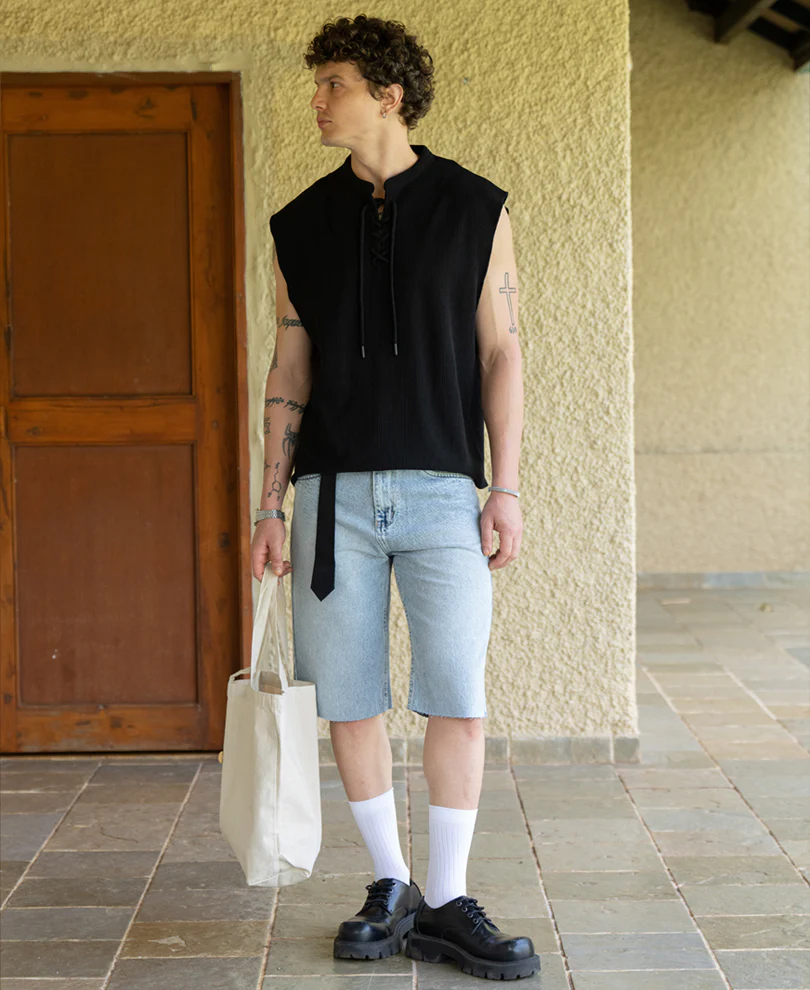 Black Knitted Henley Vest - Image 6