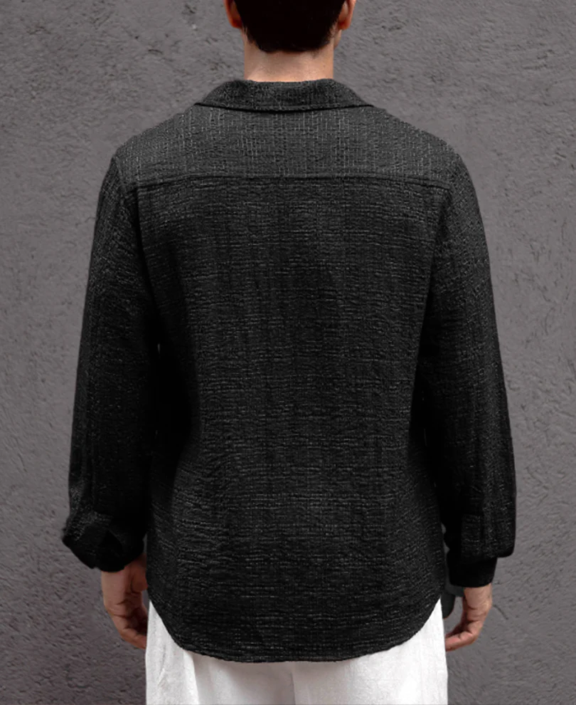 Black Kurta Style Regular Fit Full Sleeves Shirt - Image 5