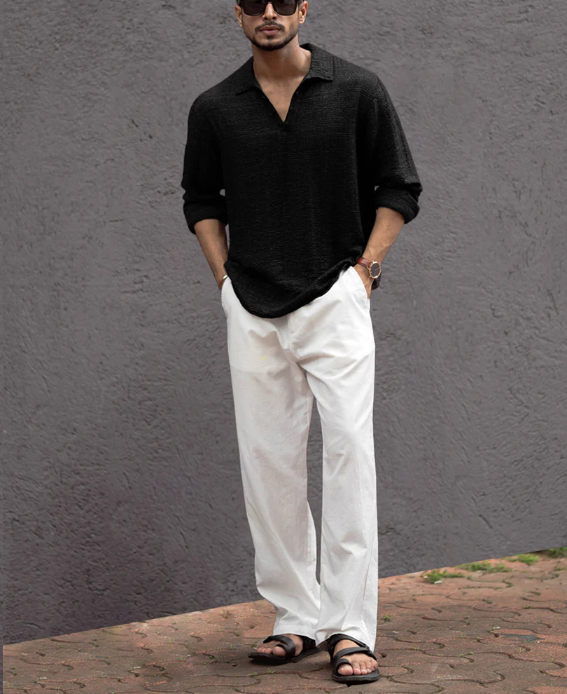 Black Kurta Style Regular Fit Full Sleeves Shirt - Image 6