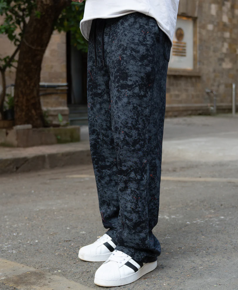 Black Printed Baggy Fit Trackpants - Image 3