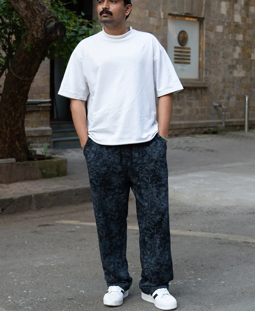 Black Printed Baggy Fit Trackpants - Image 7
