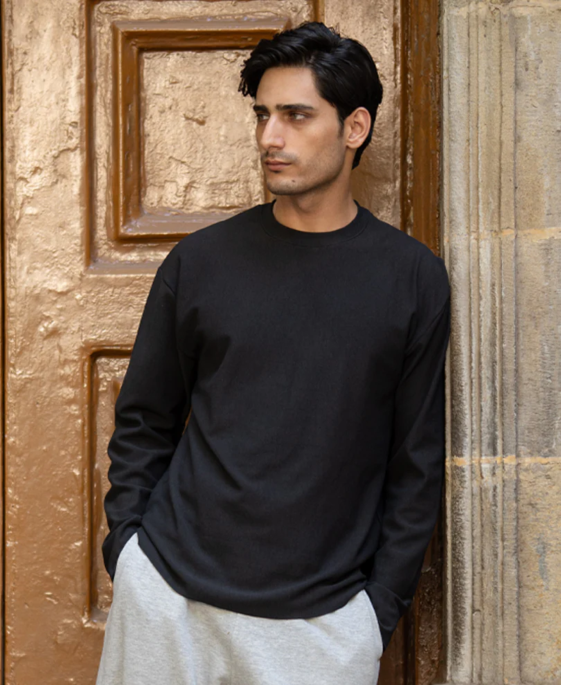 Black Rib Knit T-Shirt - Image 3