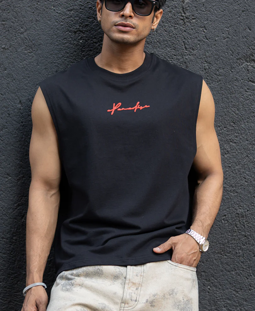 Black Slogan Print Vest 100% Cotton - Image 2