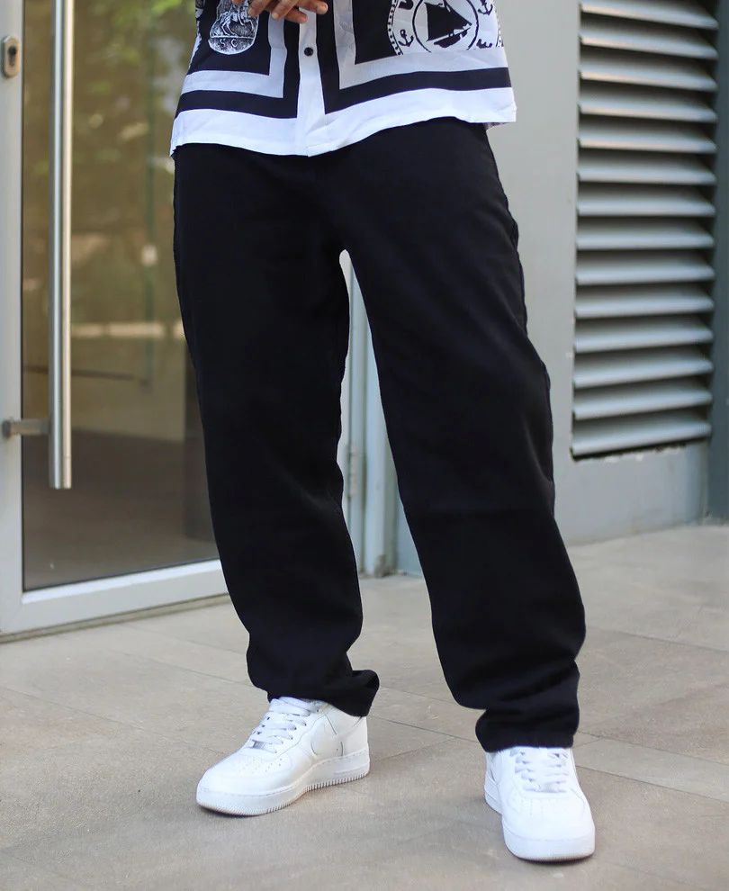 Black Solid Washed Baggy Fit Denim Jeans