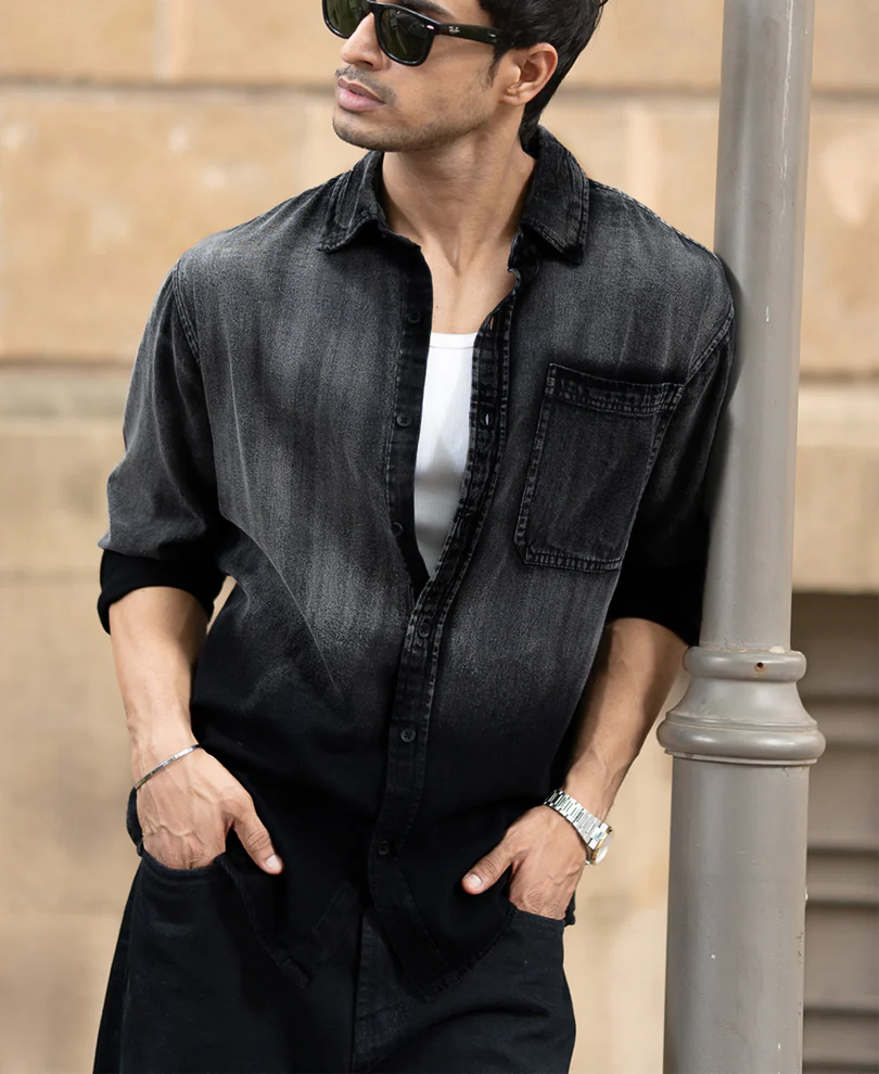 Black Sprayed Denim Shirt