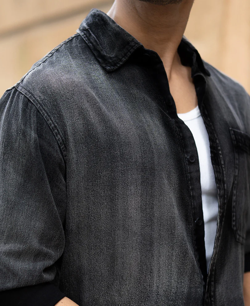 Black Sprayed Denim Shirt - Image 3