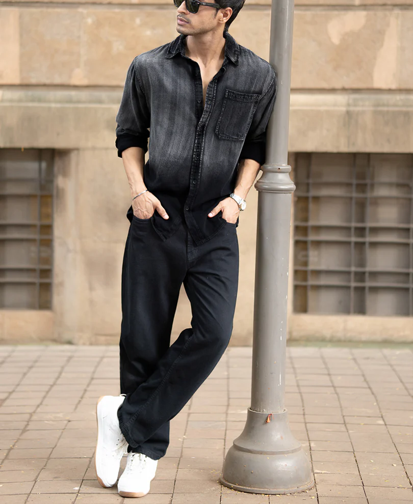 Black Sprayed Denim Shirt - Image 6