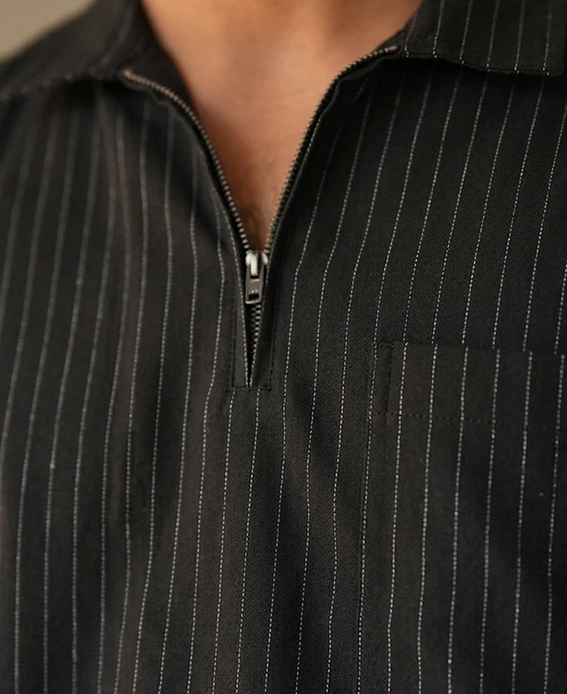 Black Striped Zipper Shirt - Image 2
