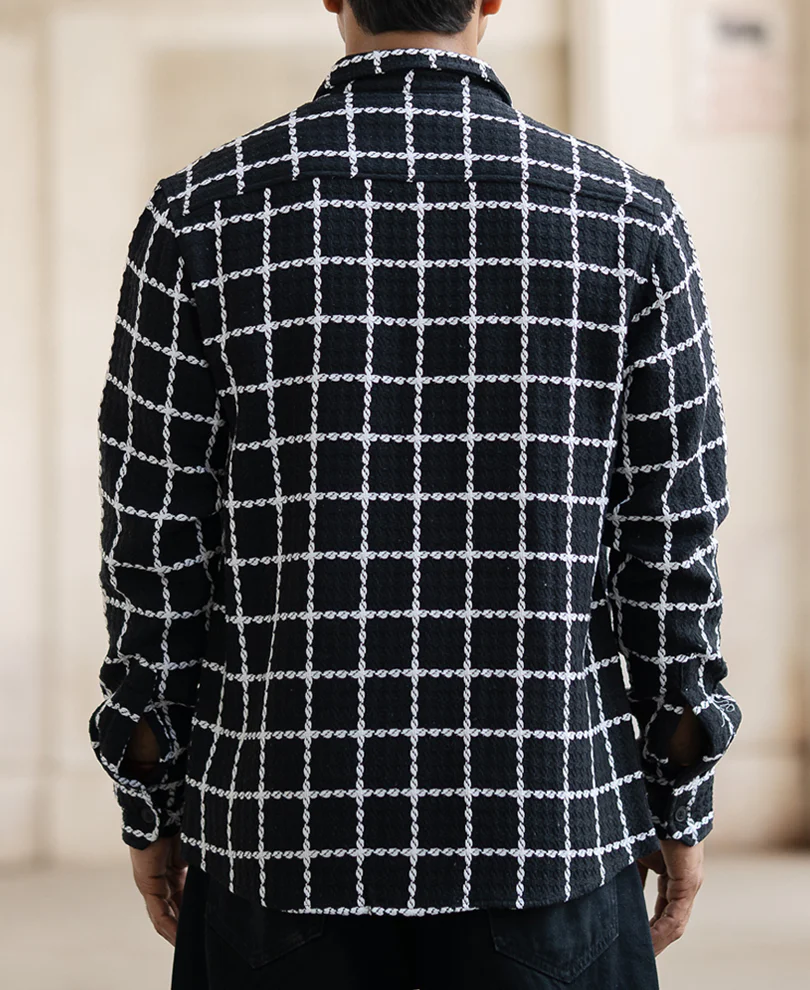 Black Structured Checks Shirt - Image 4