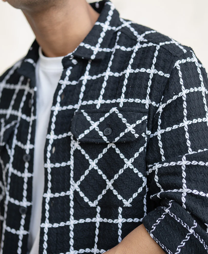Black Structured Checks Shirt - Image 5