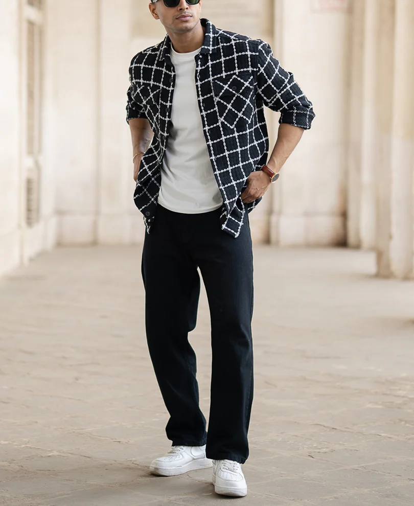 Black Structured Checks Shirt - Image 6