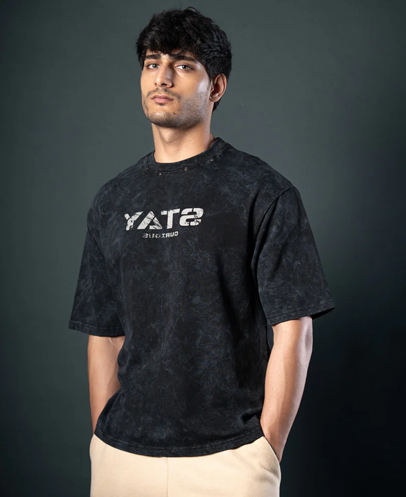 Black Washed Stud Detail T-Shirt 100% Cotton - Image 2