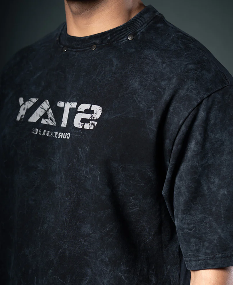 Black Washed Stud Detail T-Shirt 100% Cotton - Image 3