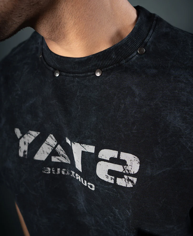 Black Washed Stud Detail T-Shirt 100% Cotton - Image 4