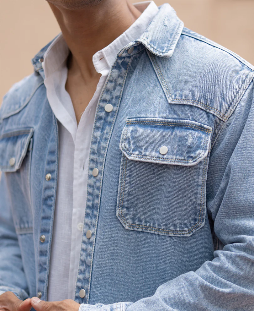 Blue Denim Regular Fit Full Sleeves Shirt - Image 5