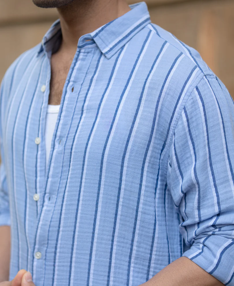 Blue Double Cloth Striped Shirt - Image 2