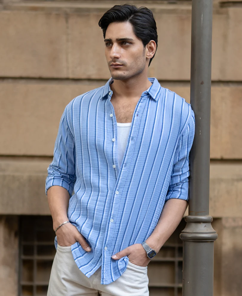 Blue Double Cloth Striped Shirt - Image 3