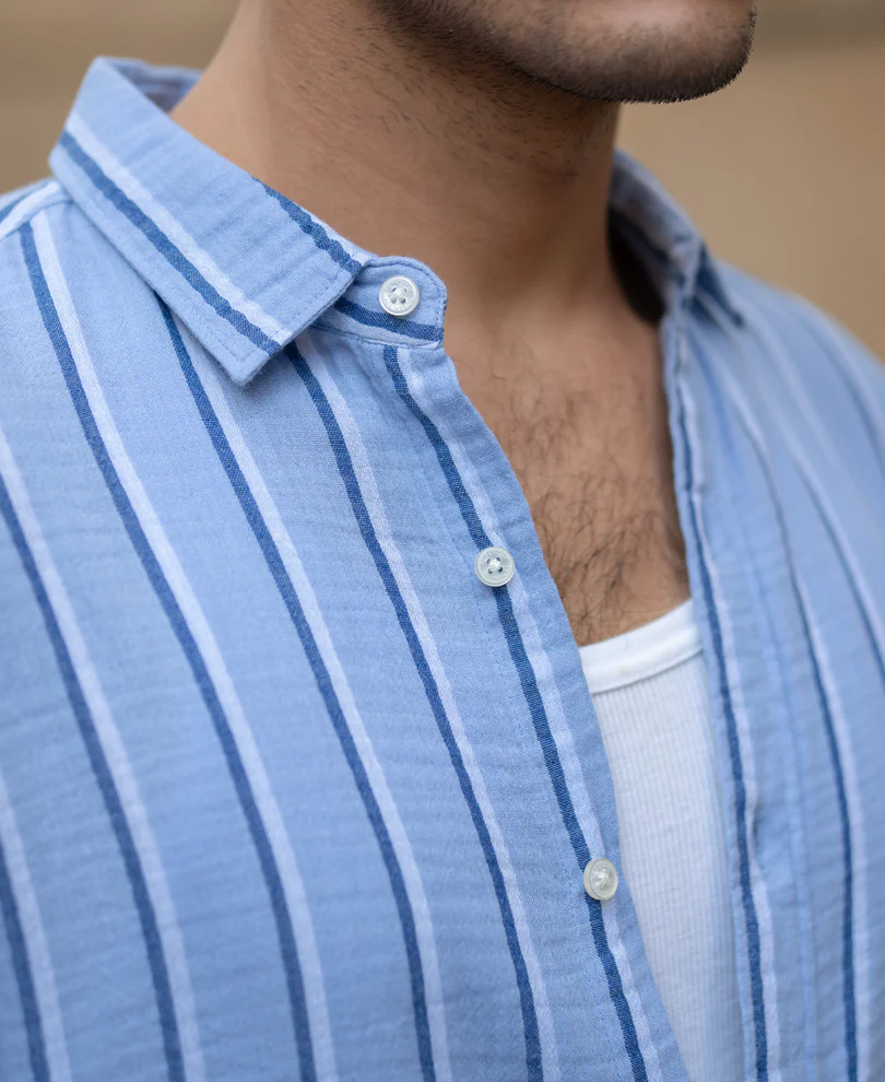 Blue Double Cloth Striped Shirt - Image 6
