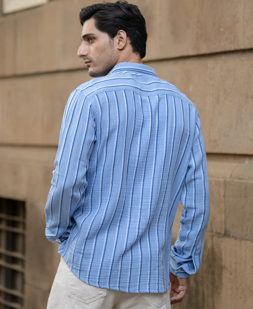 Blue Double Cloth Striped Shirt - Image 7