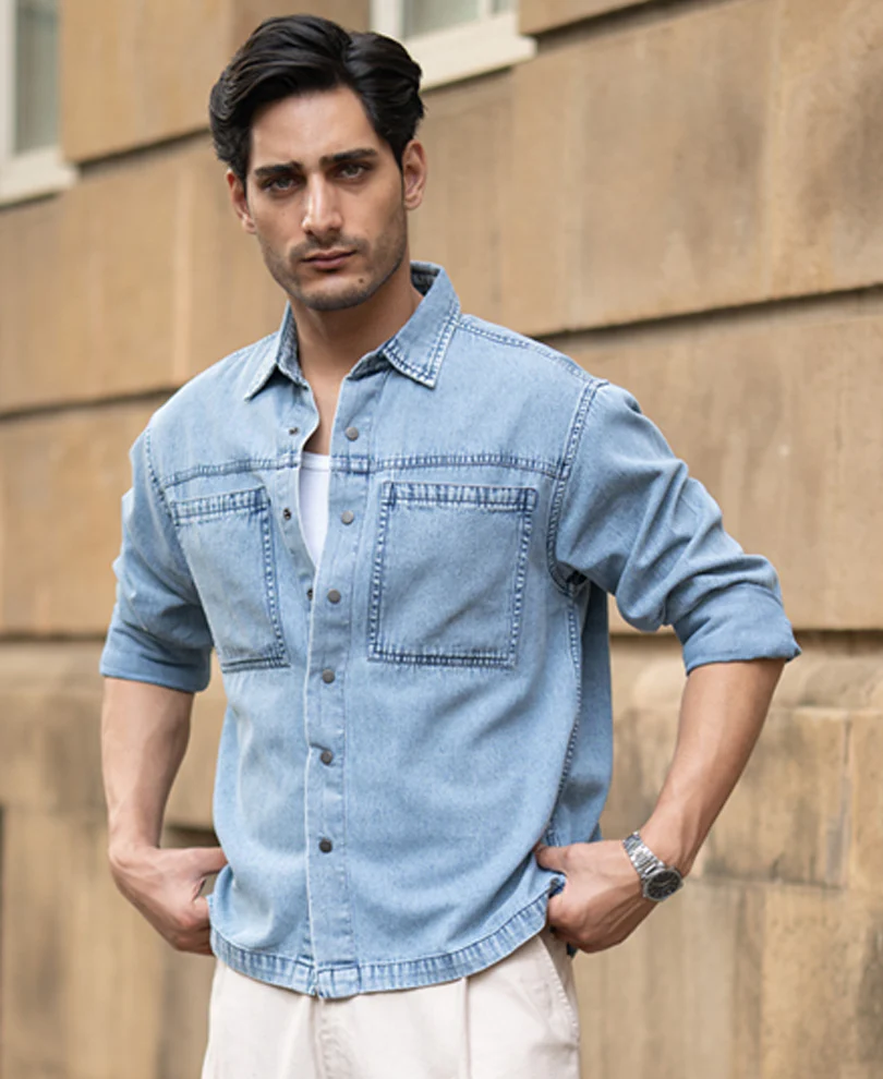 Blue Double Pocket Denim Shirt - Image 3