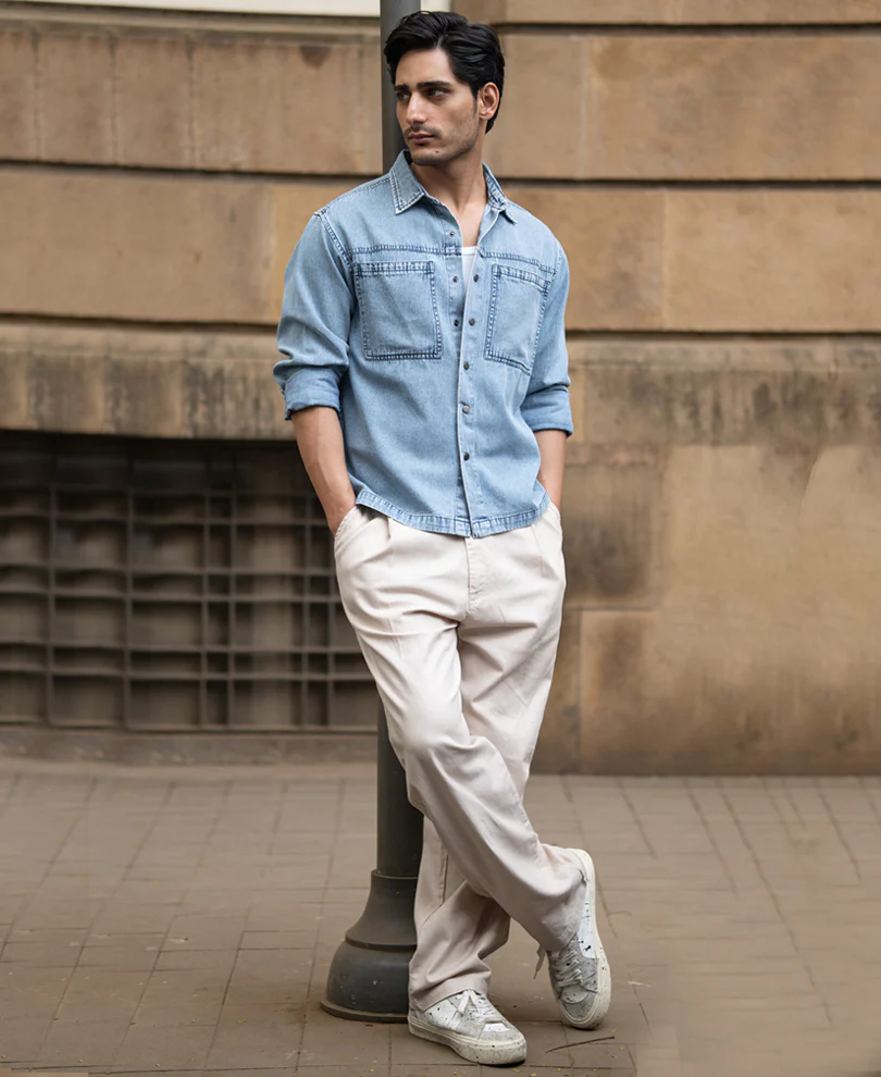 Blue Double Pocket Denim Shirt - Image 6