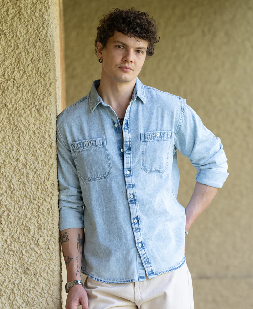 Blue Double Pocket Denim Shirt - Image 2
