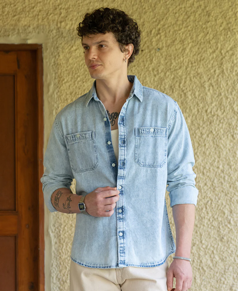 Blue Double Pocket Denim Shirt - Image 3