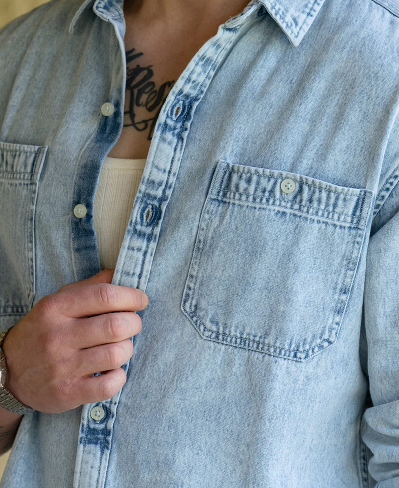 Blue Double Pocket Denim Shirt - Image 4