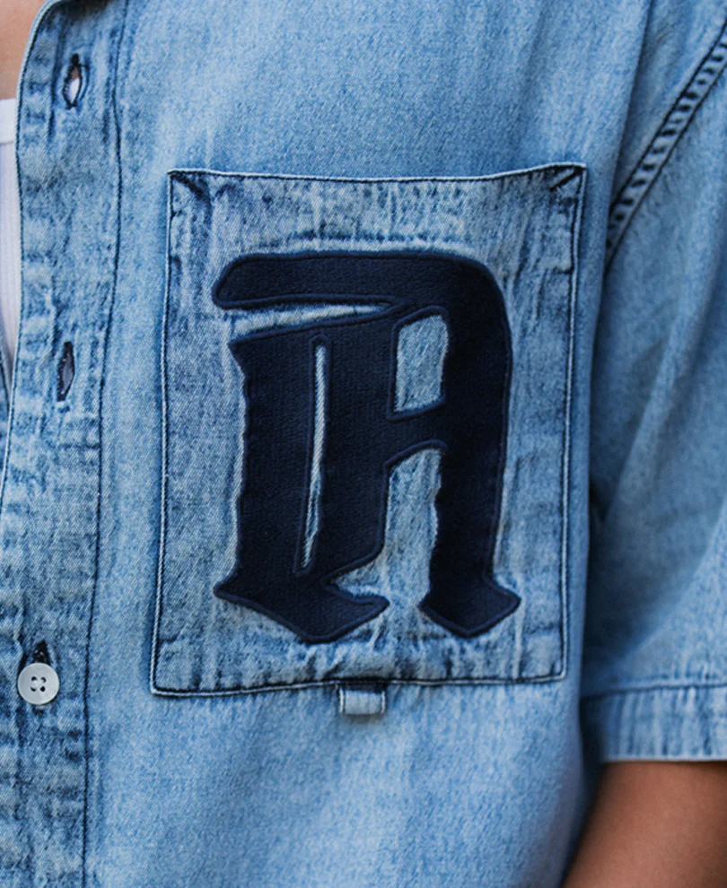 Blue Embroidered Denim Shirt - Image 6