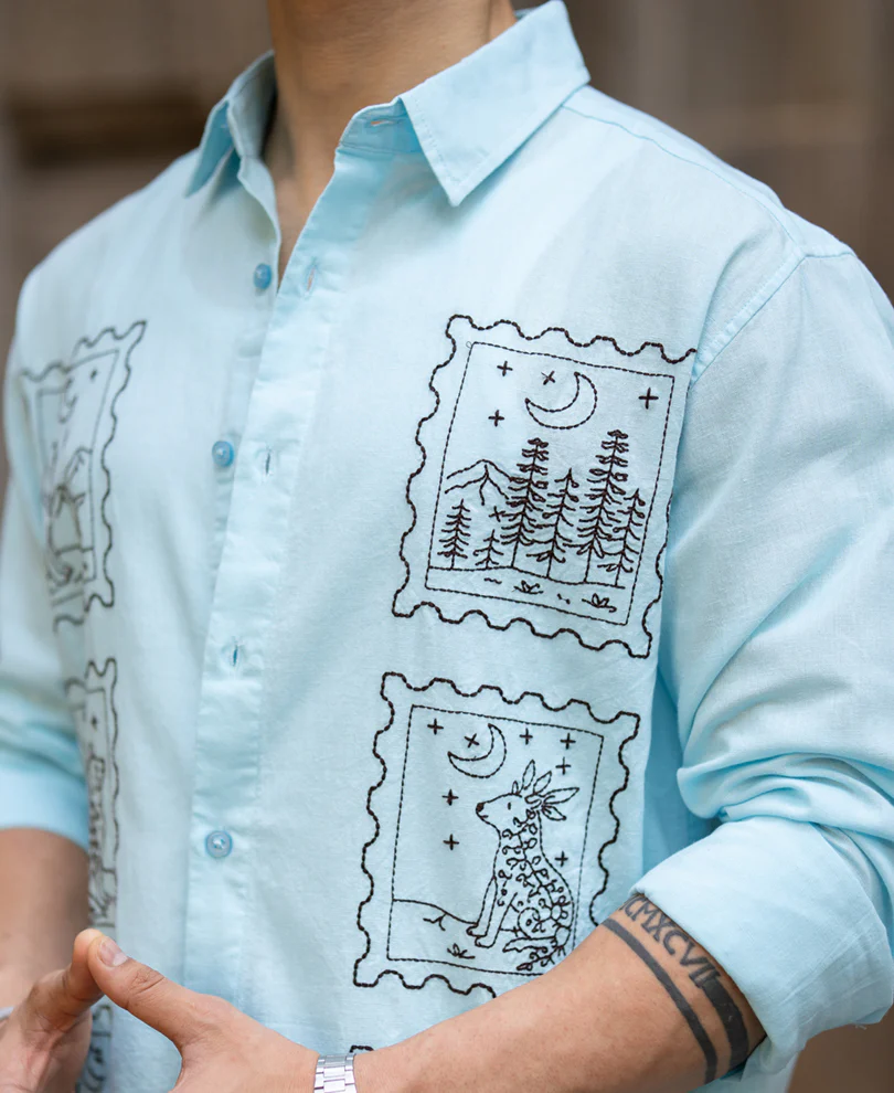 Blue Embroidered Shirt - Image 5