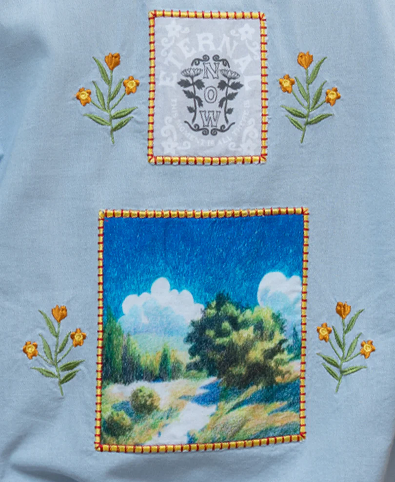 Blue Linen Blend Embroidered Shirt - Image 5